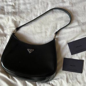 authentic Prada Cleo brushed leather shoulder bag black